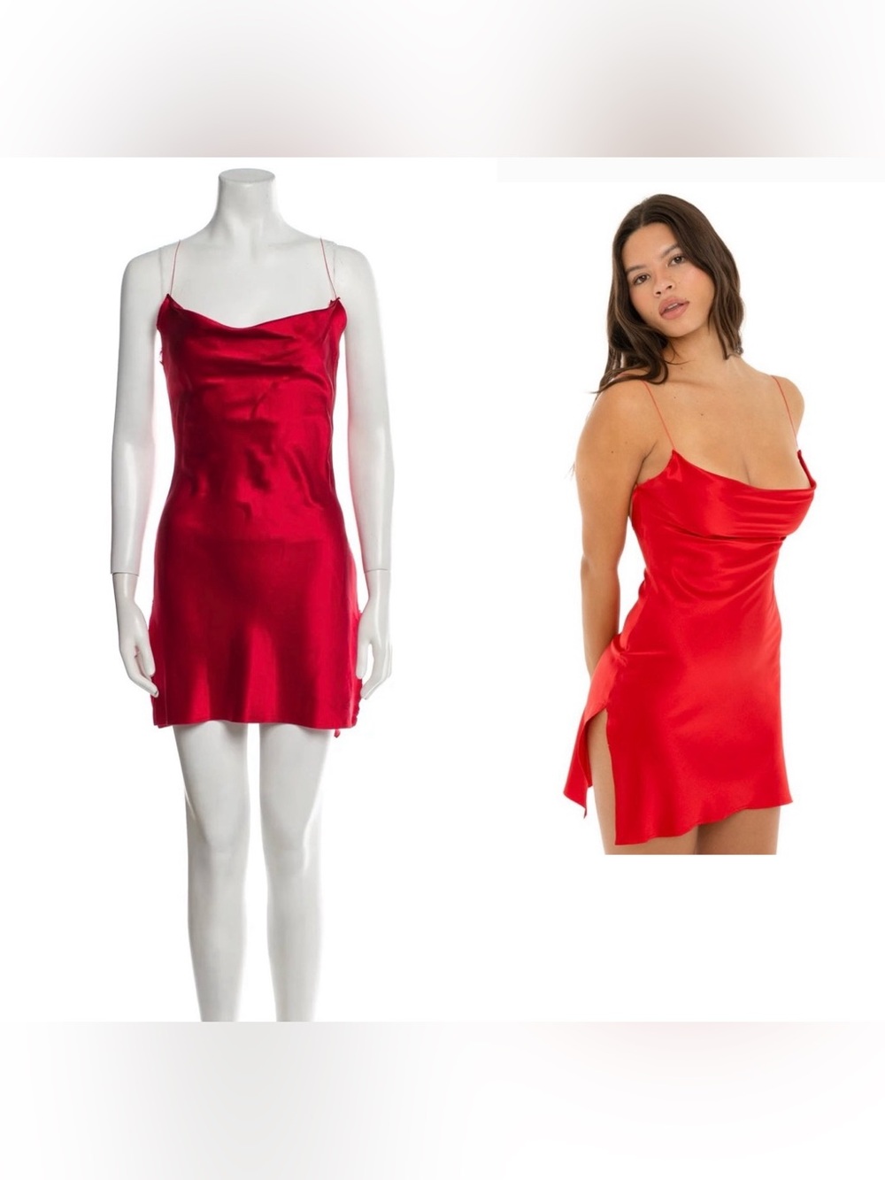 ARE YOU AM I Nique Red Silk Cowl Neck Low Back Side Slit Mini Dress S